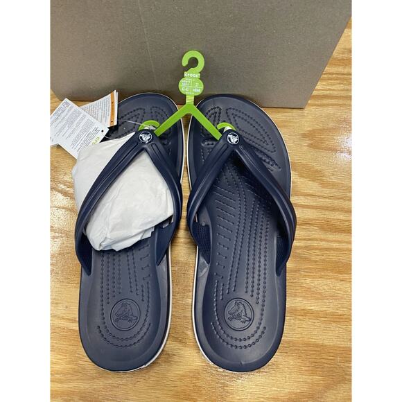 CROCS Other - Crocs Crocband Flip Flop Men's 11 Blue Logo Flat Heel Comfort Walking Sandals